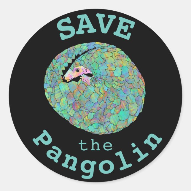 Save the Pangolin Colourful Endangered Species Art Classic Round Sticker (Front)