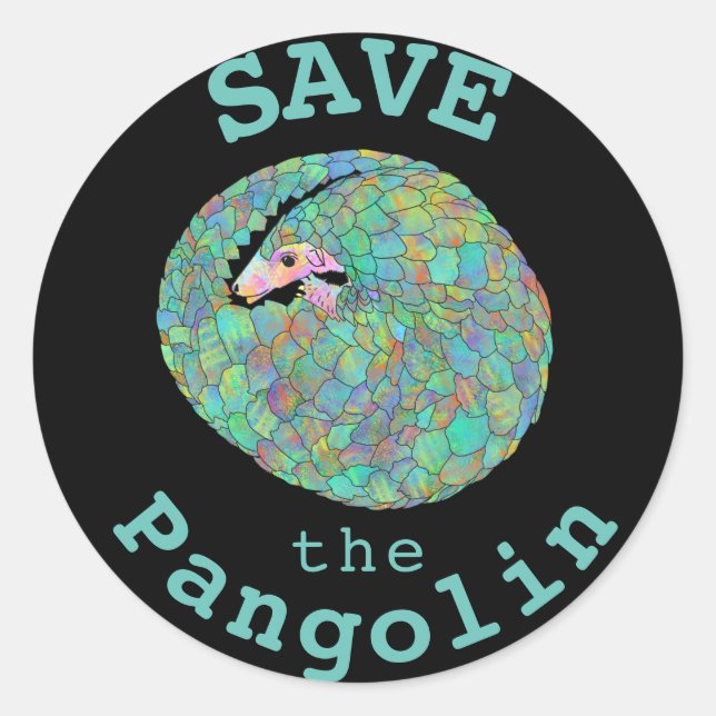 Save the Pangolin Colourful Endangered Species Art Classic Round Sticker (Front)
