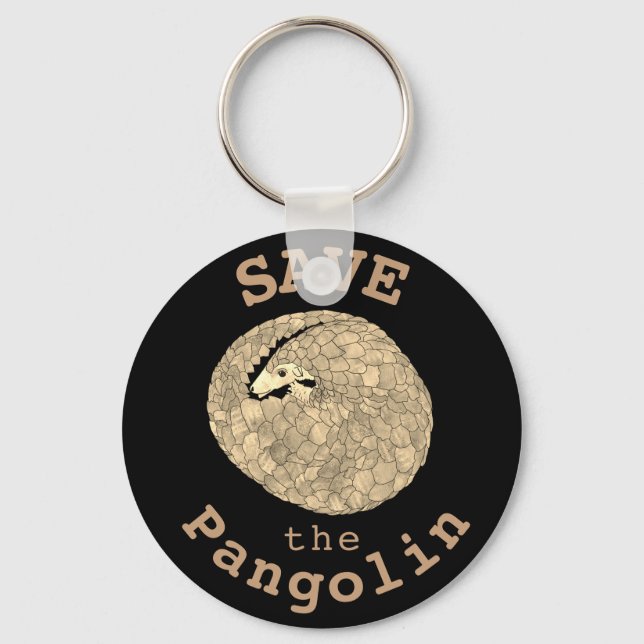 Save the Pangolin Curled Up Endangered Animal Art Key Ring (Front)