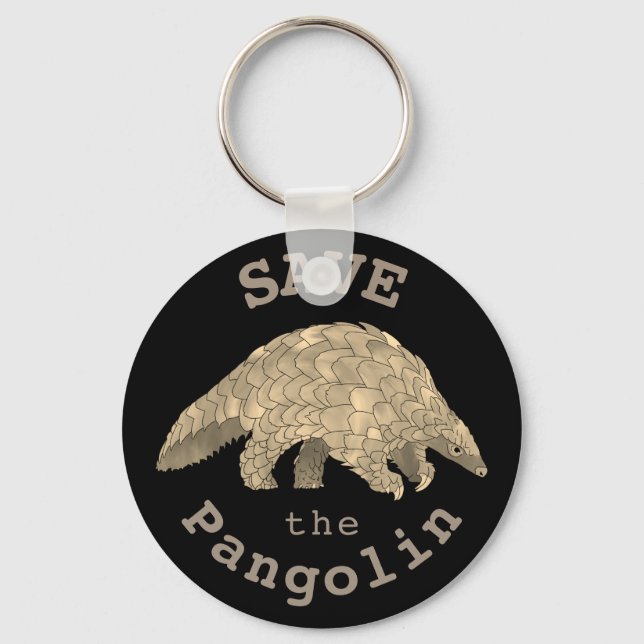 Save the Pangolin Cute Endangered Animal Activist Key Ring (Front)