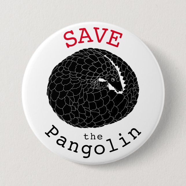 Save the Pangolin Endangered Animal Monochrome Art 7.5 Cm Round Badge (Front)