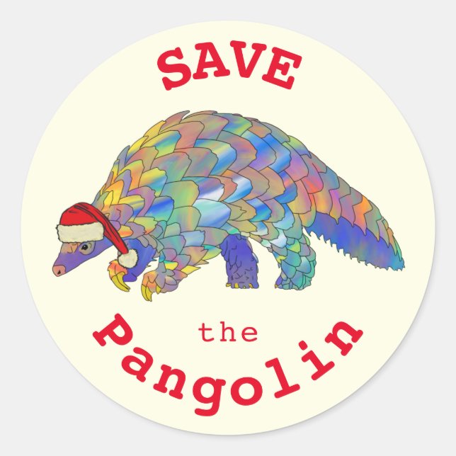Save the Pangolin Festive Colourful Animal Art Classic Round Sticker (Front)