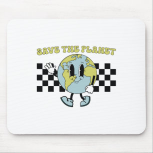 Save The Planet Earth Day Environment Retro Groovy Mouse Mat