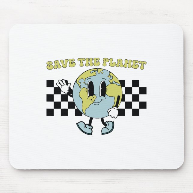 Save The Planet Earth Day Environment Retro Groovy Mouse Mat (Front)