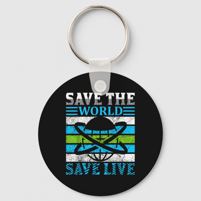 Save The Planet Earth Globe Environmental Protecti Key Ring (Front)