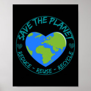 Save The Planet Reduce Reuse Recycle Earth Day Env Poster