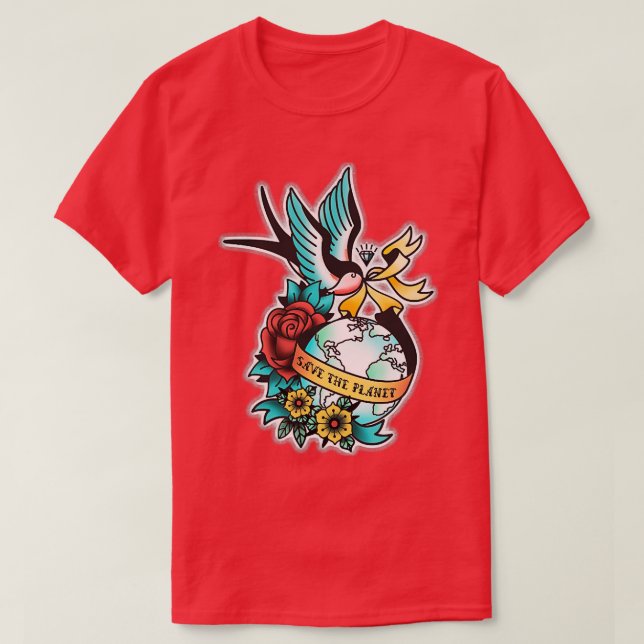 Save the Planet Tattoo Earth Day T-Shirt (Design Front)