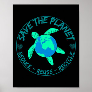 Save The Planet Turtle Recycle Earth Day Environme Poster