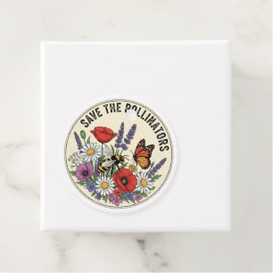 Save the Pollinator with bee, butterfly & flowers Favour Tags
