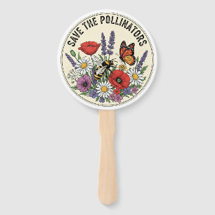 Save the Pollinator with bee, butterfly & flowers Hand Fan