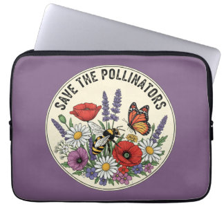 Save the Pollinator with bee, butterfly & flowers Laptop Sleeve