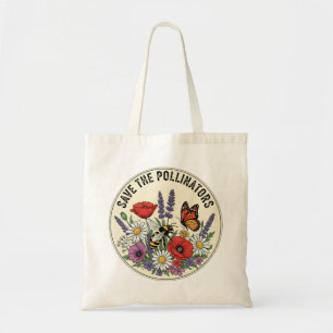 Save the Pollinator with bee, butterfly & flowers Tote Bag