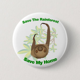 Save The Rainforest Sloth 6 Cm Round Badge