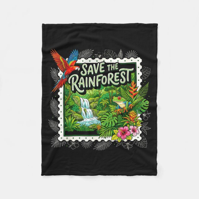 Save The Rainforest Tree Frog Tropical Nature Fleece Blanket (Front)