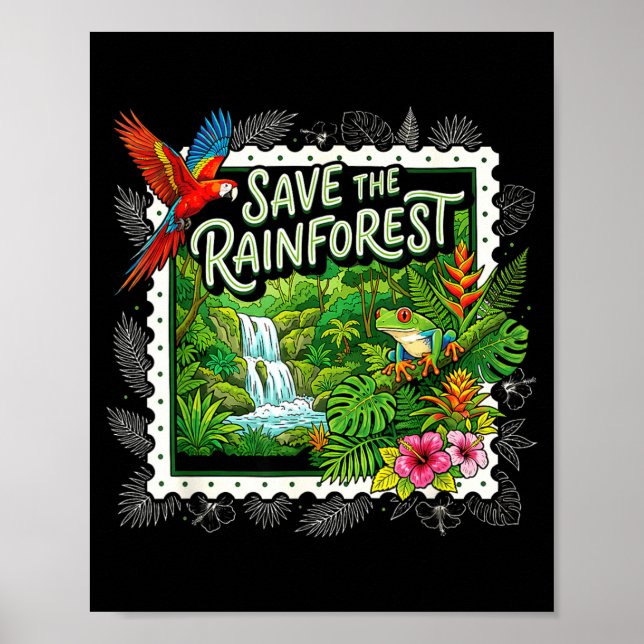 Save The Rainforest Tree Frog Tropical Nature Poster (Front)