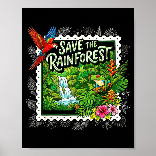 Save The Rainforest Tree Frog Tropical Nature Poster (Front)