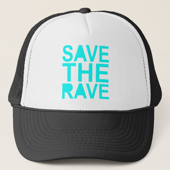 Save the rave blue NU Rave raver UK dance 80s Trucker Hat (Front)