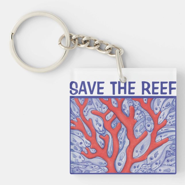 Save the Reef Happy Fish Square Keychain (Front)