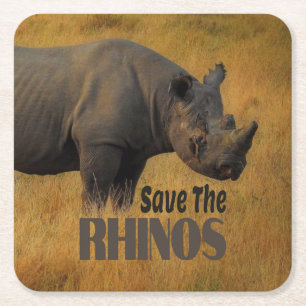 Save The Rhinos Square Paper Coaster