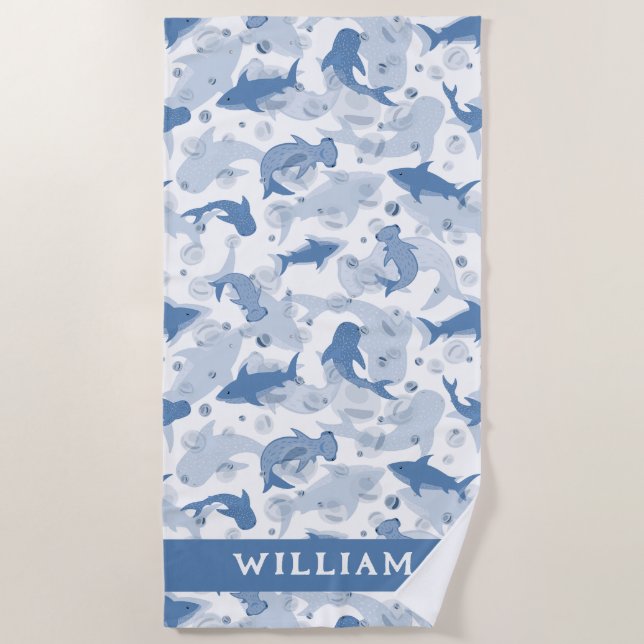 Save the Sea Hammerhead Whale White Shark Bubbles Beach Towel (Front)