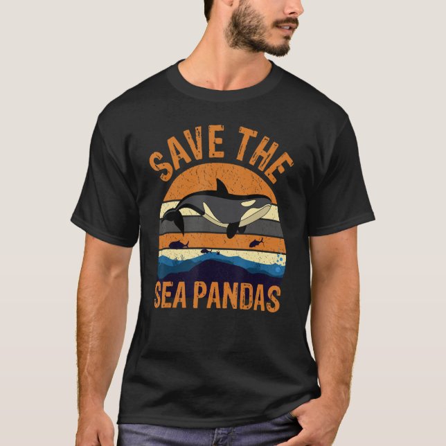Save The Sea Pandas Rescue Killer Whale Orcas Mari T-Shirt (Front)