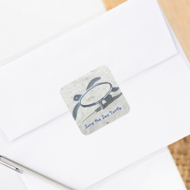 Save the Sea Turtle Earth Day Save the Ocean Square Sticker (Creator Uploaded)