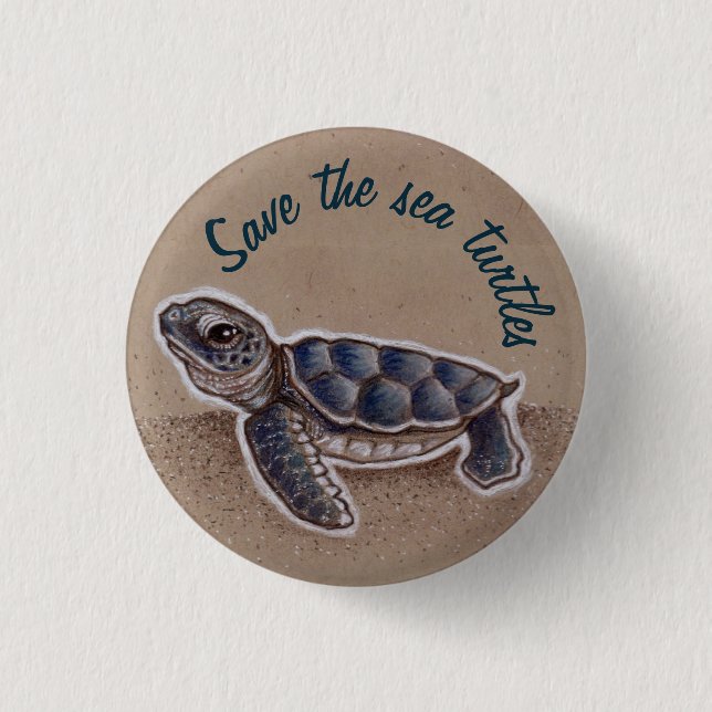Save the sea turtles 3 cm round badge (Front)