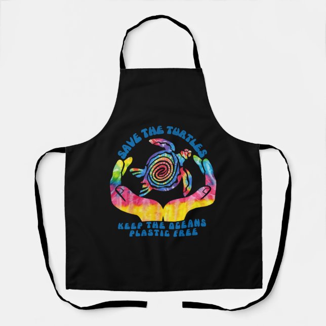 Save The Sea Turtles Keep Oceans Plastic Free Apron (Front)