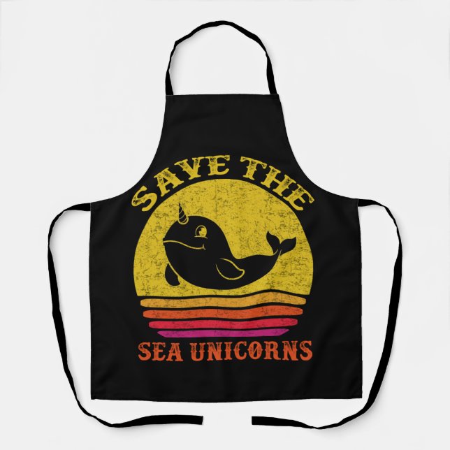 Save The Sea Unicorns Retro Narwhal Apron (Front)