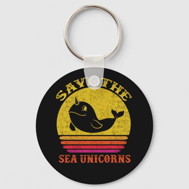 Save The Sea Unicorns Retro Narwhal Key Ring (Front)