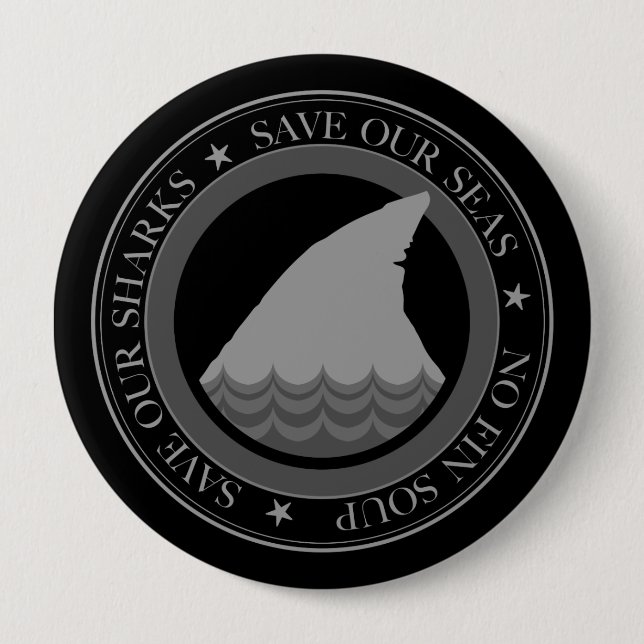 save the sharks 10 cm round badge (Front)