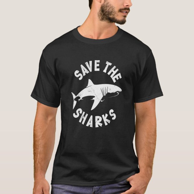 Save The Sharks Stop Finning Shark Diver T-Shirt (Front)