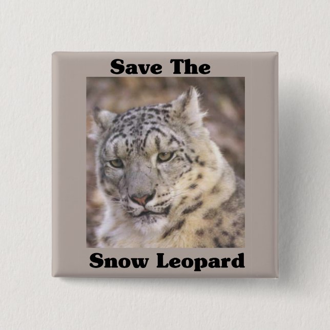 Save the Snow Leopard 15 Cm Square Badge (Front)