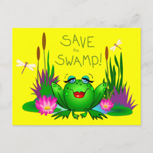 Save the Swamp Frog Beulah Yellow Postcard