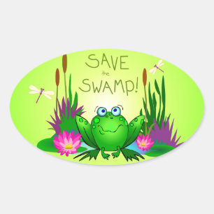 Save the Swamp Twitchy the Frog Oval Sticker