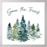 Save The Trees Green Watercolor Forest