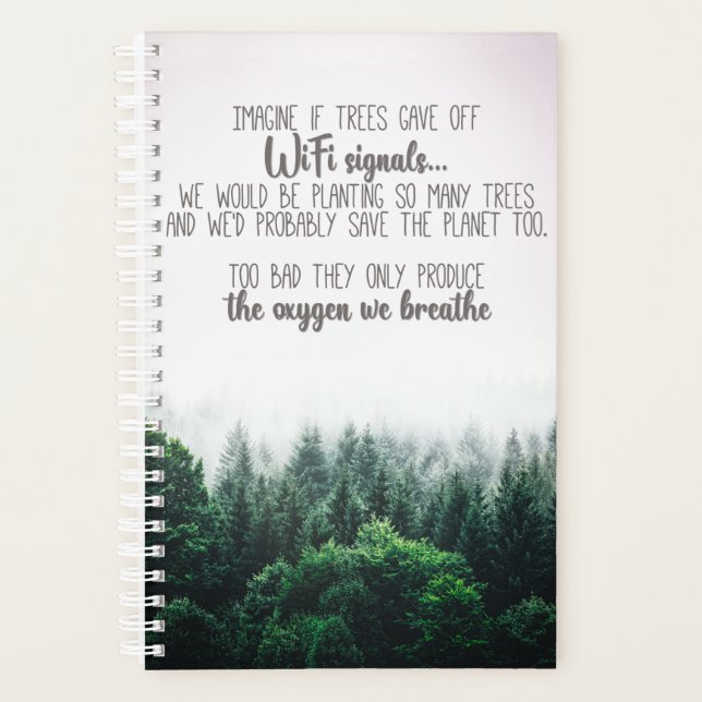 Save the trees oxygen with foggy forest picture planner (Front)