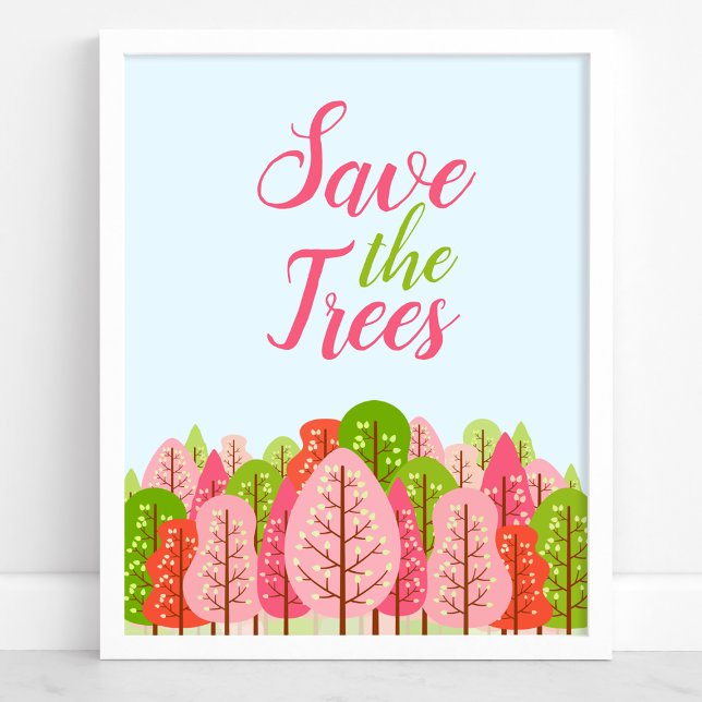 Save The Trees Pink And Green Spring Eco Poster (Creator Uploaded)