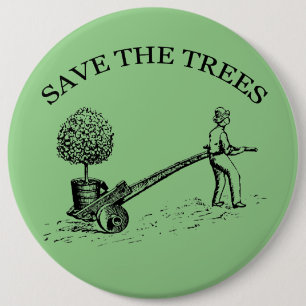 Save the Trees Vintage Illustration Button 2