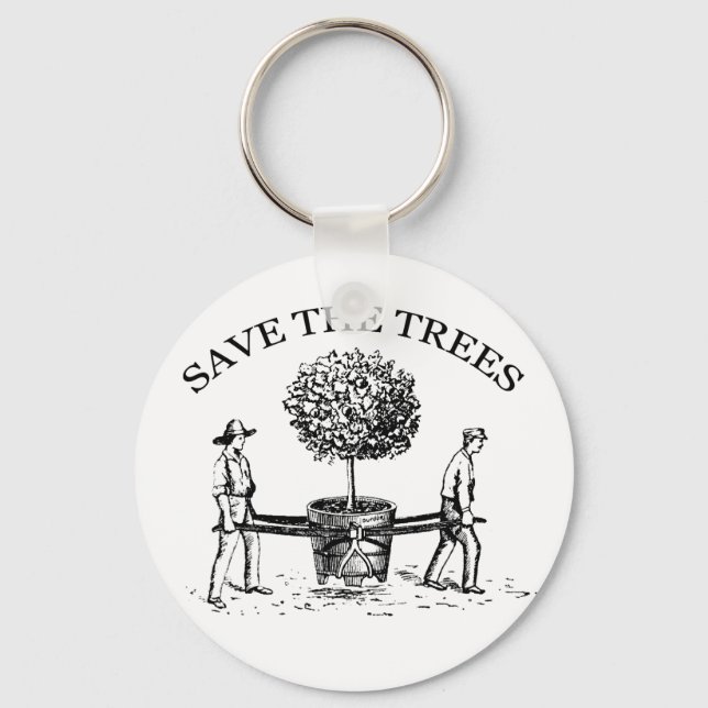 Save the Trees Vintage Illustration Keychain (Front)