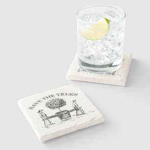 Save the Trees Vintage Illustration Marble Coaster