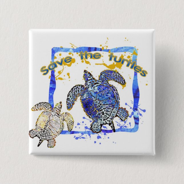 Save the turtles 15 cm square badge (Front)