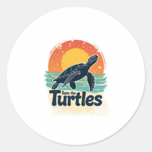 Save The Turtles Animal Rights Sea Turtle Retro St Classic Round Sticker