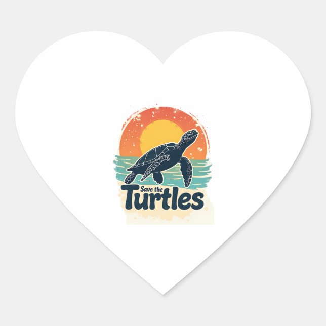 Save The Turtles Animal Rights Sea Turtle Retro St Heart Sticker (Front)