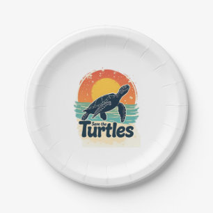 Save The Turtles Animal Rights Sea Turtle Retro St Paper Plate