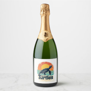 Save The Turtles Animal Rights Sea Turtle Retro St Sparkling Wine Label