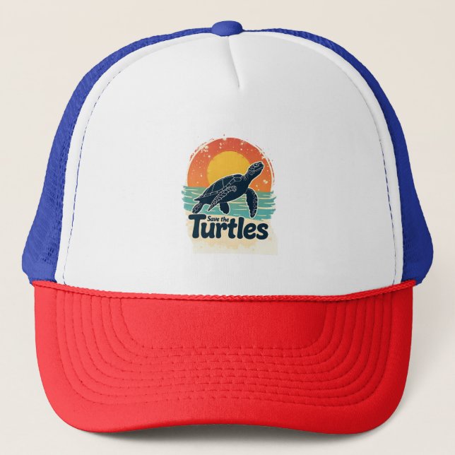 Save The Turtles Animal Rights Sea Turtle Retro St Trucker Hat (Front)