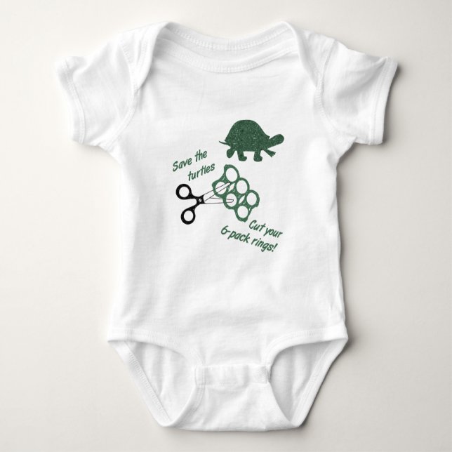 Save the Turtles Cut Six Pack Rings Baby Bodysuit (Front)