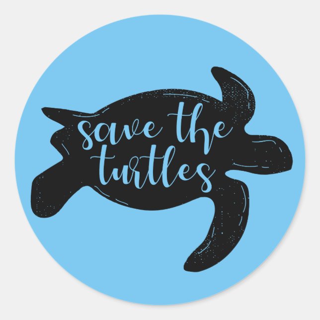 Save the Turtles Cute Blue Animal Activist Classic Round Sticker (Front)