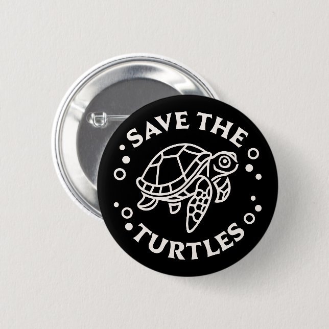 Save the turtles marine wildlife conservation 6 cm round badge (Front & Back)